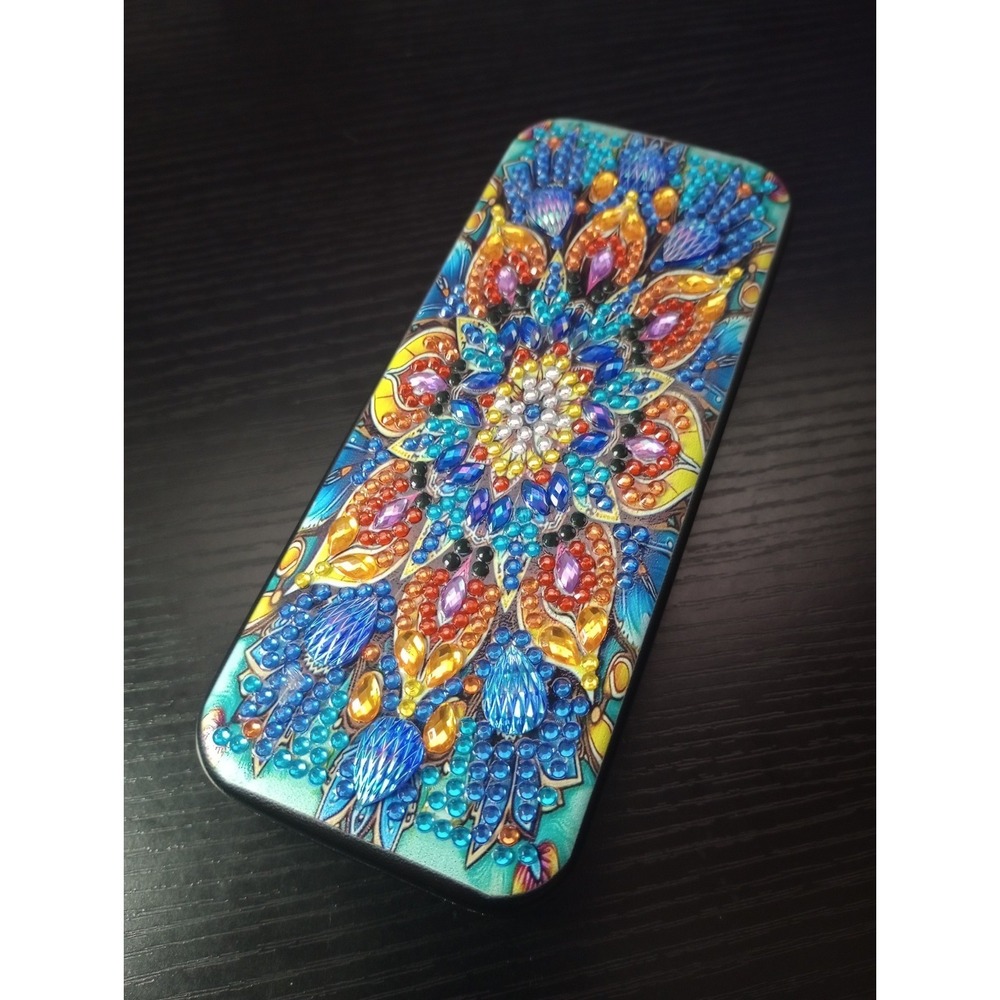 Handmade Diamond Painting Eyeglass Case‎ Blue Mandala Rhinestone Glasses Holder